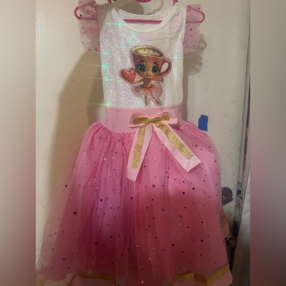 Pink and White Kids Casual Dress